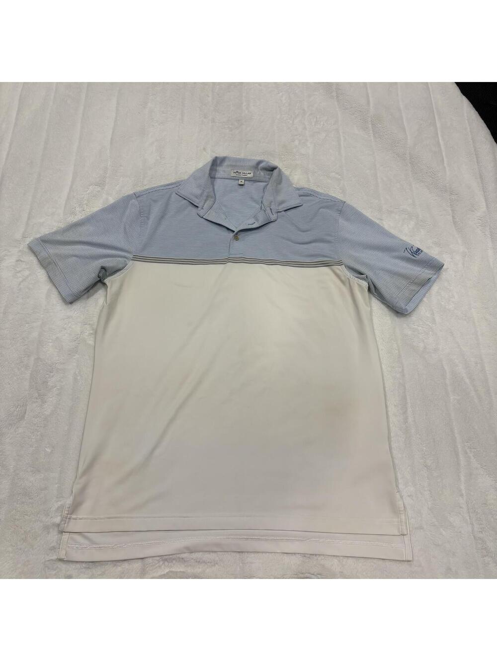 Peter Millar Golf Men's Medium Summer Comfort Polo Shirt Blue White Cotton Blend